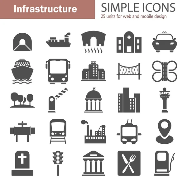 Infrastructure de la ville icônes simples pour le web et la conception mobile — Image vectorielle