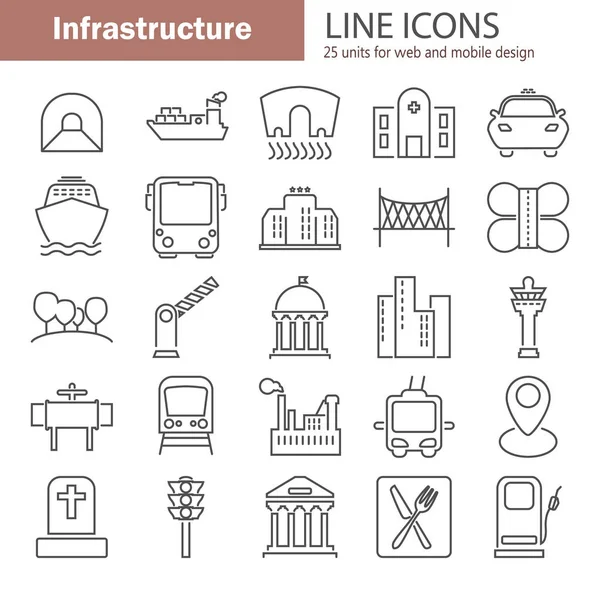 Conjunto de iconos de línea de infraestructura urbana para diseño web y móvil — Vector de stock