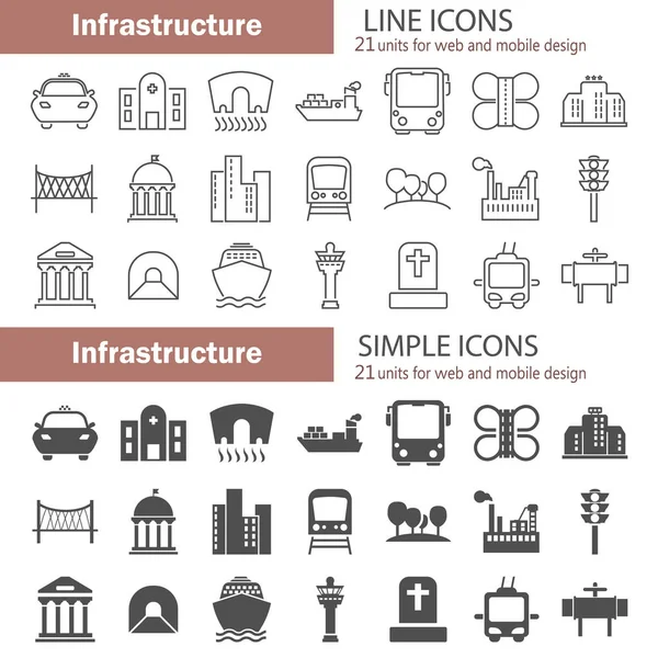 Conjunto de iconos de línea y sencillos de infraestructura urbana para diseño web y móvil — Vector de stock