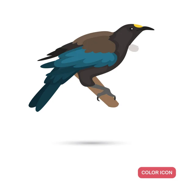 Nieuw Zeeland tui vogel kleur platte pictogram voor web en mobiele apparatuur Rechtenvrije Stockvectors