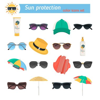 Güneş koruma yolları renk düz simgeleri web ve mobil tasarım için ayarlanmış