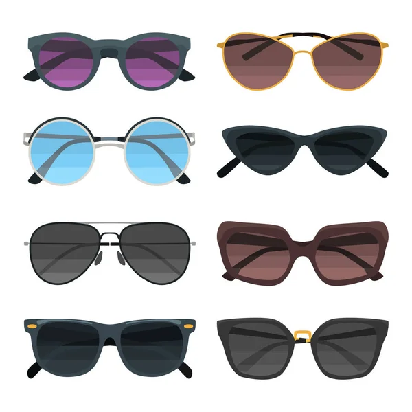 Conjunto de iconos planos de color de gafas de sol para diseño web y móvil — Vector de stock