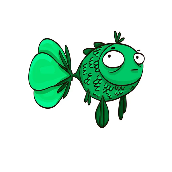 Funny Cartoon Green Fish — Stock Vector