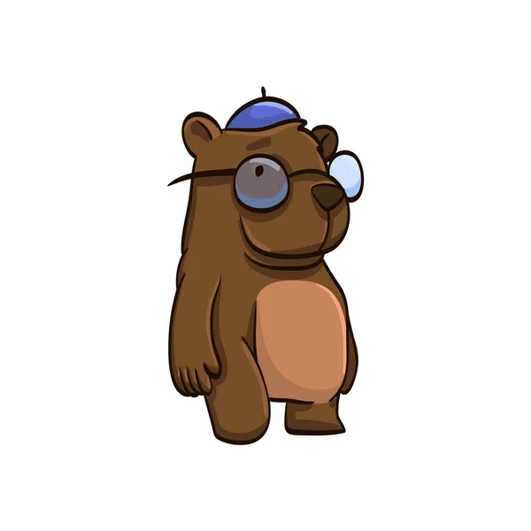 熊在眼镜和帽子卡通五颜六色的有趣的动物 — 图库矢量图片