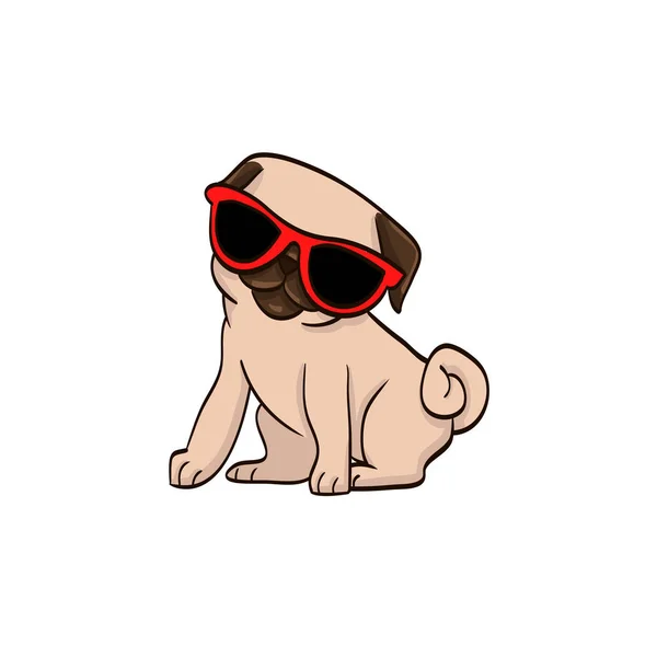 Mops Hund Mit Roter Brille Karikatur Bunte Lustige Tier — Stockvektor