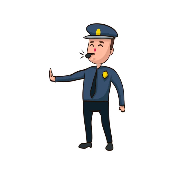 Dessin Animé Drôle Policier Avec Sifflet — Image vectorielle