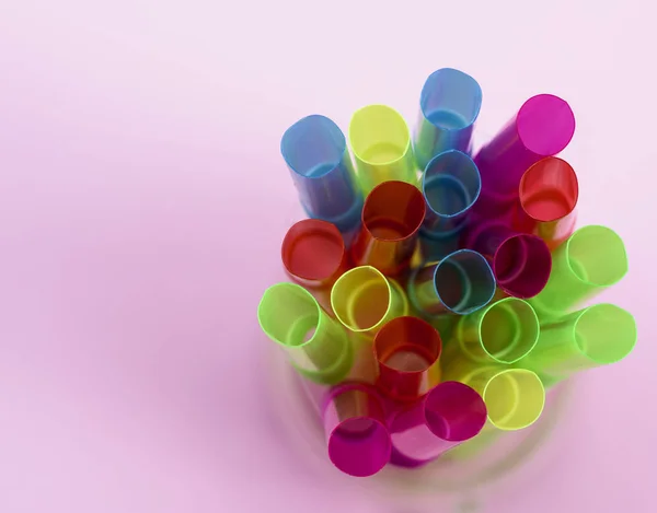 Multi Colored Plastic Tubes Cocktail Top View Copy Space — Stock Photo, Image