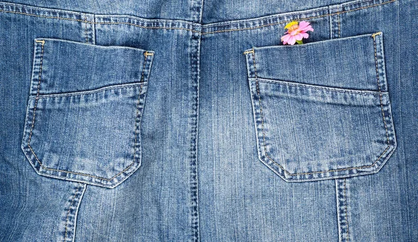 Yellow Flower Back Pocket Jeans Full Frame — Stock Photo, Image