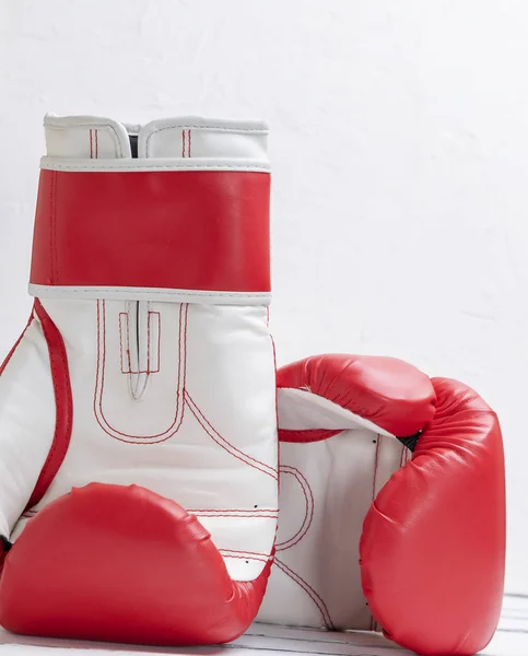 Pair Leather Red White Boxing Gloves White Background Close — Stock Photo, Image