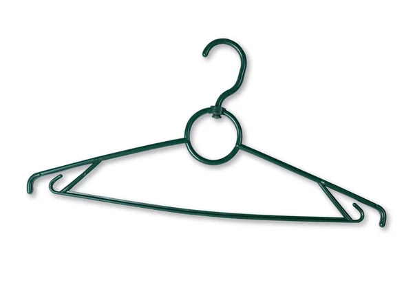 Green Plastic Clothes Hanger Isolated White Background Close — Stock Photo, Image