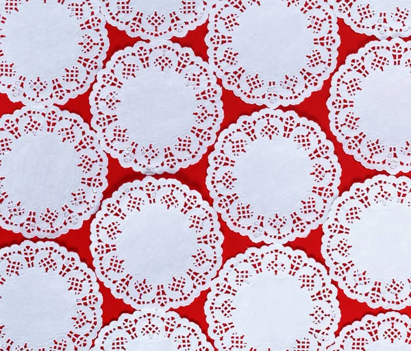 Fond Abstrait Chiffres Papier Dentelle Blanche Fond Rouge — Photo