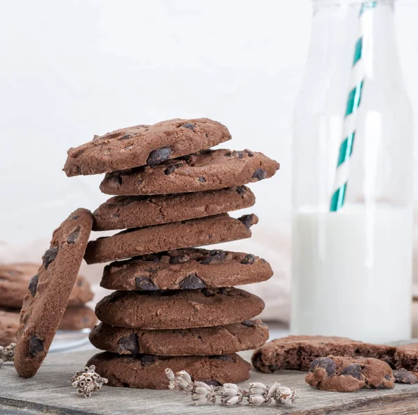 Stack Chocolate Cookies Close — Stock Photo, Image