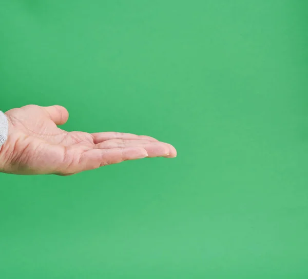 Main Féminine Ouverte Geste Tenir Sujet Fond Vert — Photo