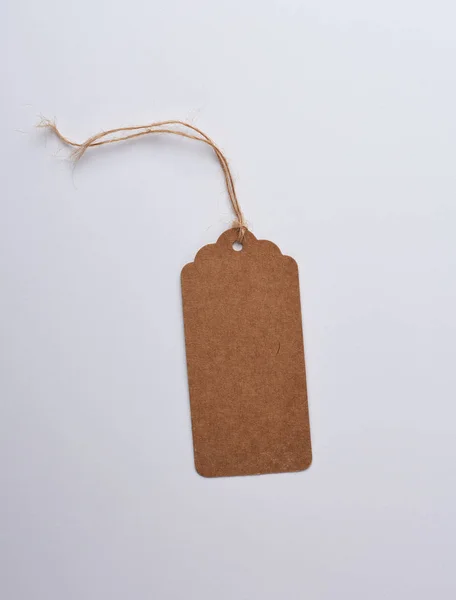 Etichetta marrone rettangolare di carta vuota su una corda — Foto Stock