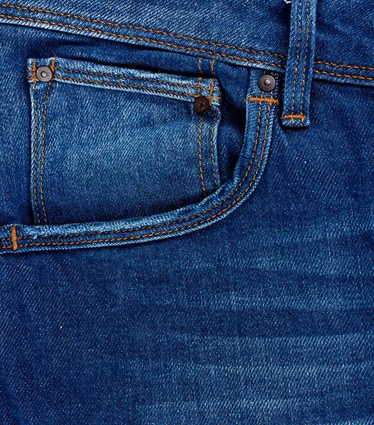 Främre ficka av blå klassiska jeans — Stockfoto