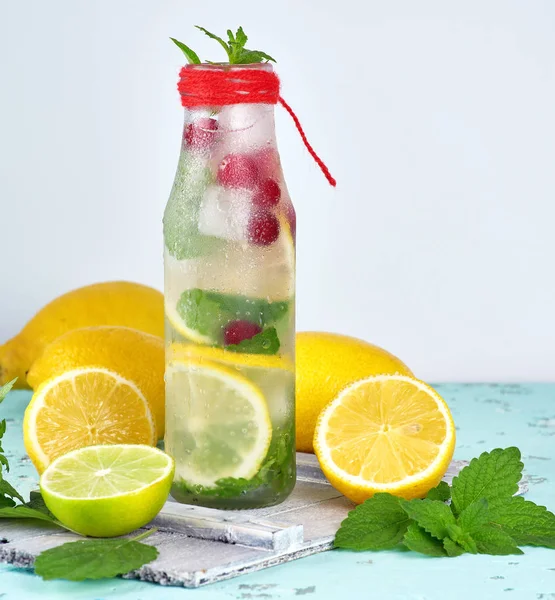 Zomer verfrissend drankje limonade met citroenen, cranberry, Mint Le — Stockfoto