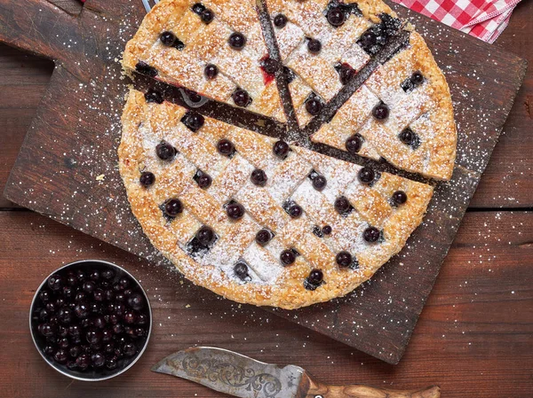 Gâteau au cassis rond cuit au four et en poudre avec sucre glace — Photo