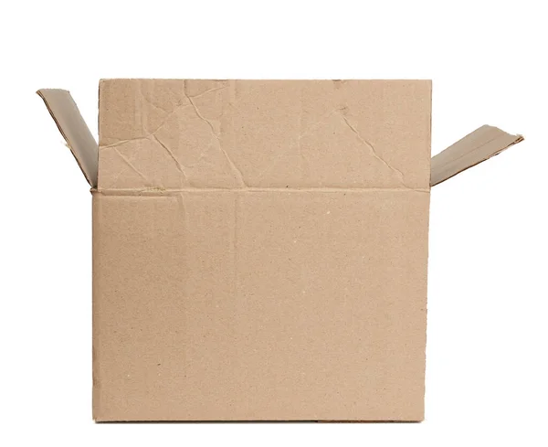 Открытая Прямоугольная Коробка Коричневого Гофрированного Картона Изолированная Белом Фоне — стоковое фото