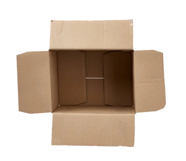 Пустая Прямоугольная Открытая Коробка Коричневой Картонной Бумаги Белом Фоне Вид — стоковое фото