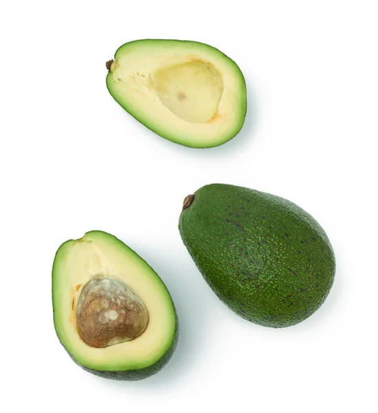 Groen Avocado Fruit Geïsoleerd Witte Achtergrond Lekker Gezond Bovenaanzicht — Stockfoto