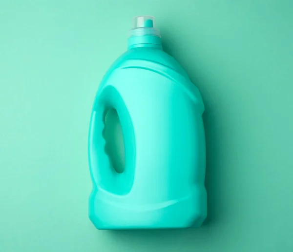 light green plastic bottle for liquid detergent, top view, flat lay