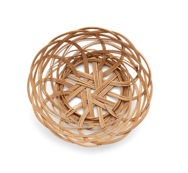 boş yuvarlak hasır sepet beyaz arkaplan, üst görünüm