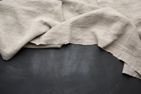 Toalla Textil Cocina Gris Doblada Sobre Una Mesa Madera Negra — Foto de Stock