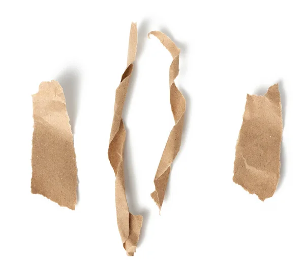 Pokręcone Brązowe Paski Papieru Podarte Kawałki Odizolowane Białym Tle Widok — Zdjęcie stockowe