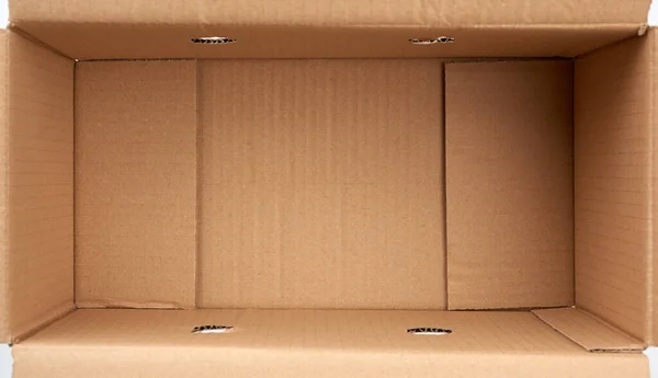 Bottom Open Empty Brown Cardboard Box Top View Close — Stock Photo, Image