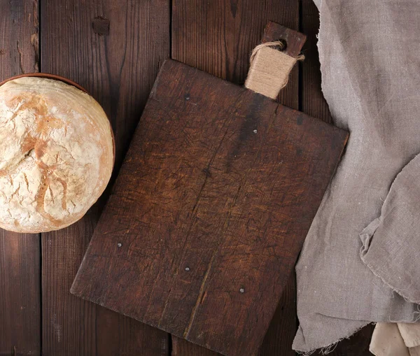 Baked White Wheat Bread Wooden Old Table Top View Homemade — Stock Photo, Image