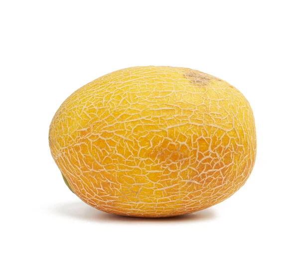 Runde Gelbe Reife Melone Isoliert Auf Weißem Hintergrund Nahaufnahme — Stockfoto