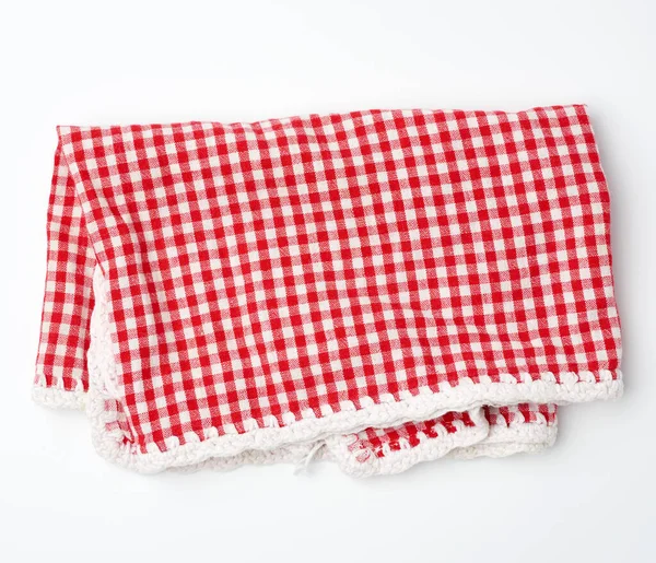 Cucina Stropicciata Asciugamano Rosso Bianco Uno Sfondo Bianco Vista Dall — Foto Stock