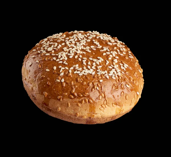 Выпеченные Круглые Булочки Кунжутом Семена Изолированы Черном Фоне Гамбургер Ингредиент — стоковое фото