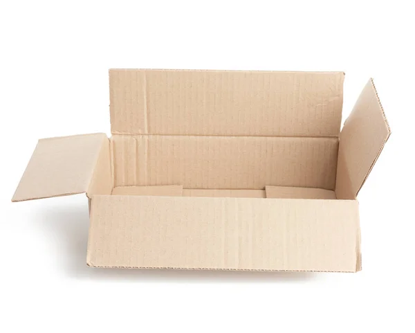 Caja Cartón Rectangular Marrón Vacío Abierto Para Transportar Mercancías Aisladas —  Fotos de Stock