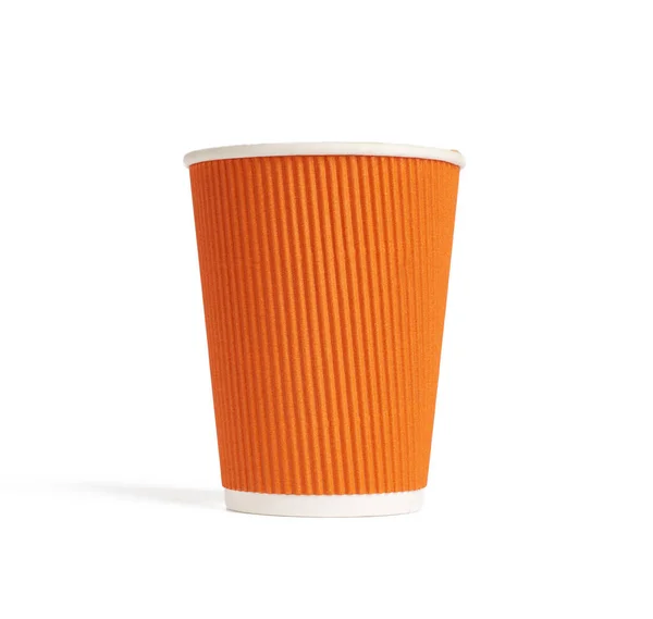 Copo Papel Laranja Para Bebidas Takeaway Quente Isolado Fundo Branco — Fotografia de Stock