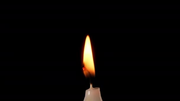 Brennende Weiße Wachskerze Auf Schwarzem Hintergrund Nahaufnahme — Stockvideo
