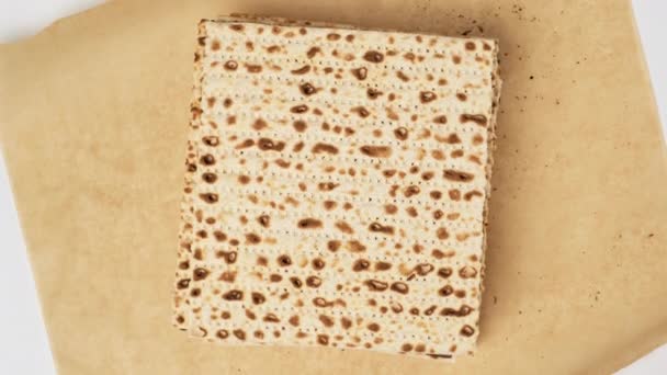 Baked Square Matzah Brown Parchment Paper Top View Ingredient Festive — Stock Video
