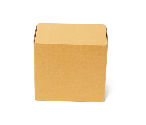 Vierkante Bruine Kartonnen Doos Geïsoleerd Witte Achtergrond Bovenaanzicht — Stockfoto