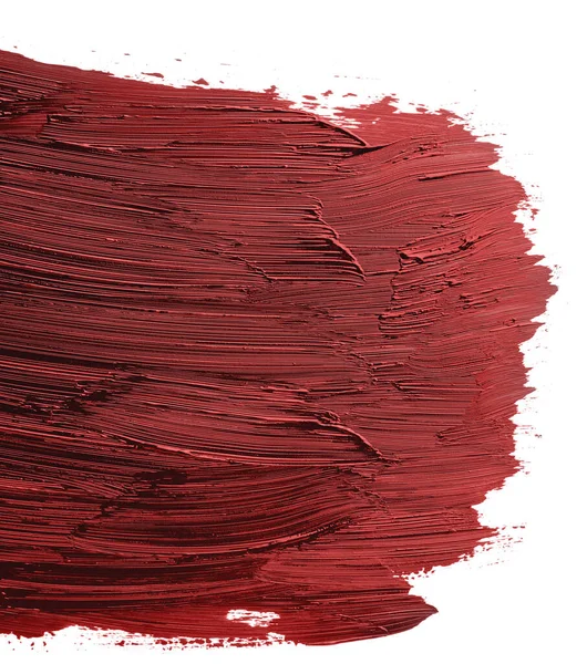 Échantillon Peinture Acrylique Maculée Rouge Isolé Sur Fond Blanc Gros — Photo