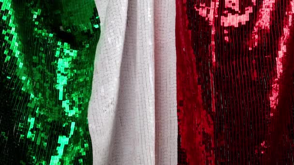 Flagge Italiens Bestickt Mit Glänzenden Quadratischen Pailletten Vollrahmen Nahaufnahme — Stockvideo