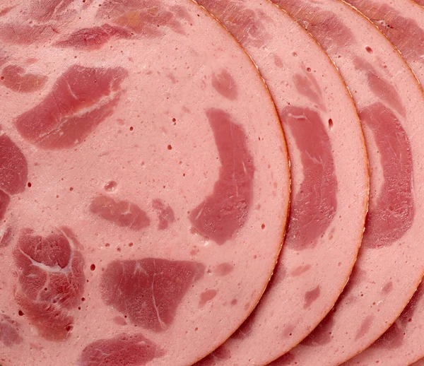 sliced sausage with beef, full frame, close up