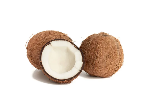 Whole Split Half Ripe Coconut Isolated White Background Close — Stock Photo, Image