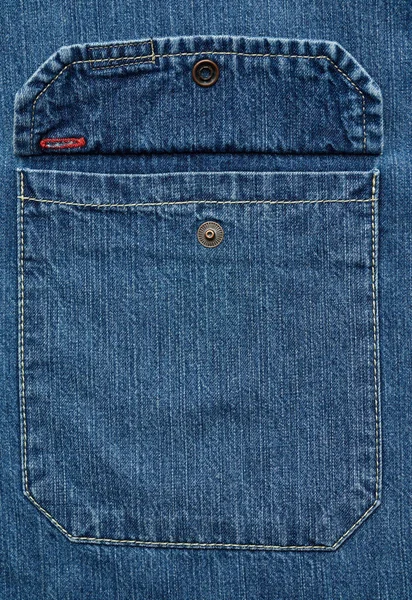 Chest Pocket Button Denim Blue Shirt Full Frame Close — Stock Photo, Image