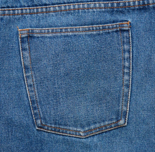 Back Pocket Blue Jeans Brown Thread Seams Full Frame — Stock Photo, Image