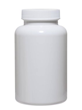 Kaburgalı kapaklı beyaz plastik kavanoz, izole arkaplan, kapat