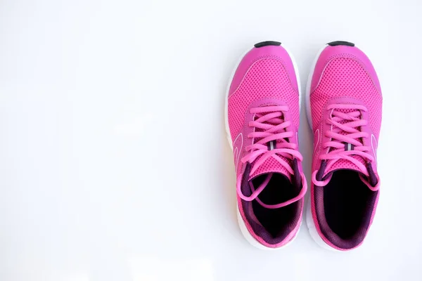 Concept Run Sapatos Corrida Rosa Para Mulheres Fundo Branco Vista — Fotografia de Stock