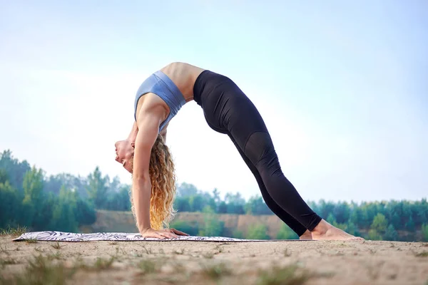 Joven Mujer Delgada Deportiva Disfrutando Del Yoga Aire Libre Por — Foto de Stock