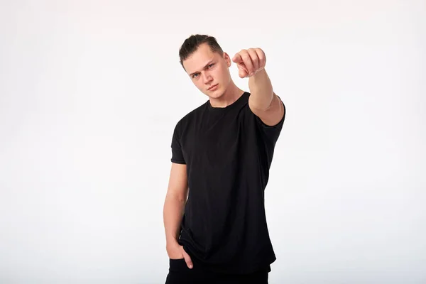 Body language. Attractive caucasian confident man pointing at yo — Stockfoto