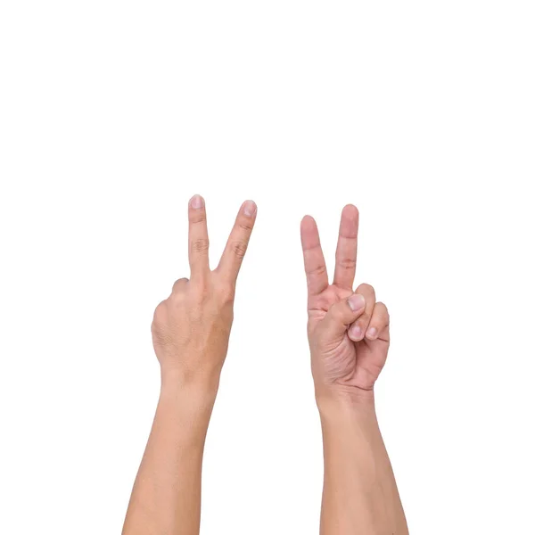 Vit Manlig Handgest Som Visar Ett Finger Räkna Vit Bakgrund — Stockfoto