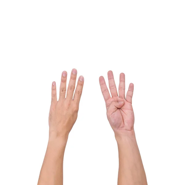 Vit Manlig Handgest Som Visar Ett Finger Räkna Vit Bakgrund — Stockfoto